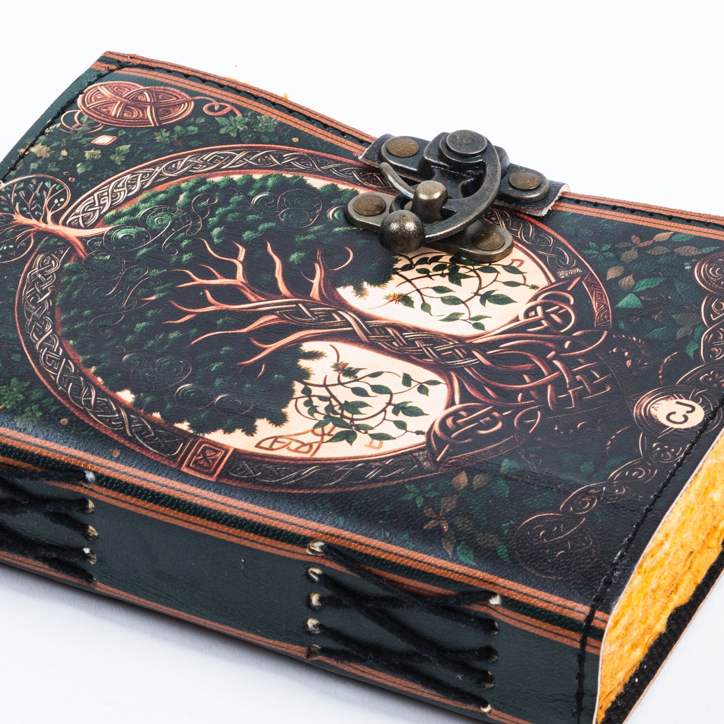 Leather Journal Notebook with Vintage Paper Tree Print