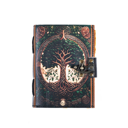 Leather Journal Notebook with Vintage Paper Tree Print