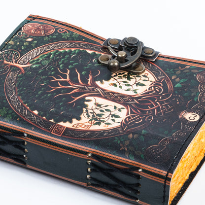 Leather Journal Notebook with Vintage Paper Tree Print